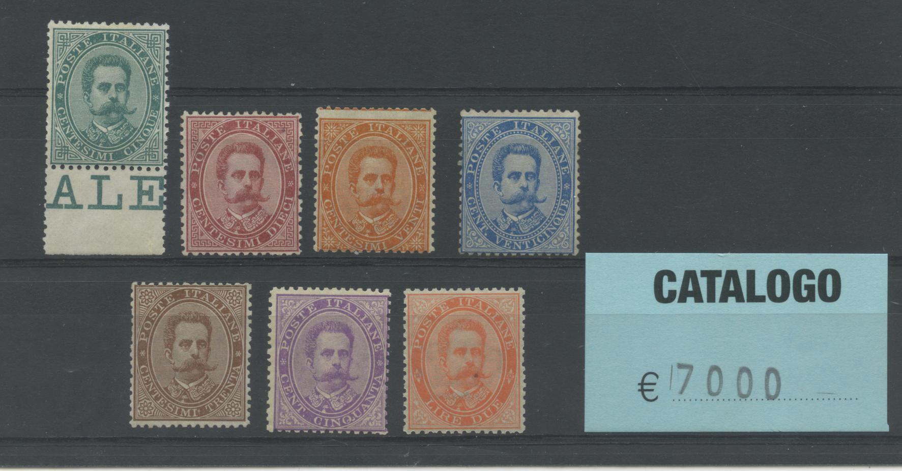 TS Collezionismo Filatelia Umberto I 1879 serie 7 valori certificata