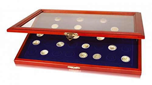 SAFE Vetrina Legno 40 monete 2 euro 26mm velluto blu 375x260mm
