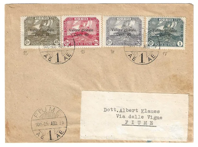 TS Collezionismo Filatelia Fiume 1920 Lettera Fondazione busta