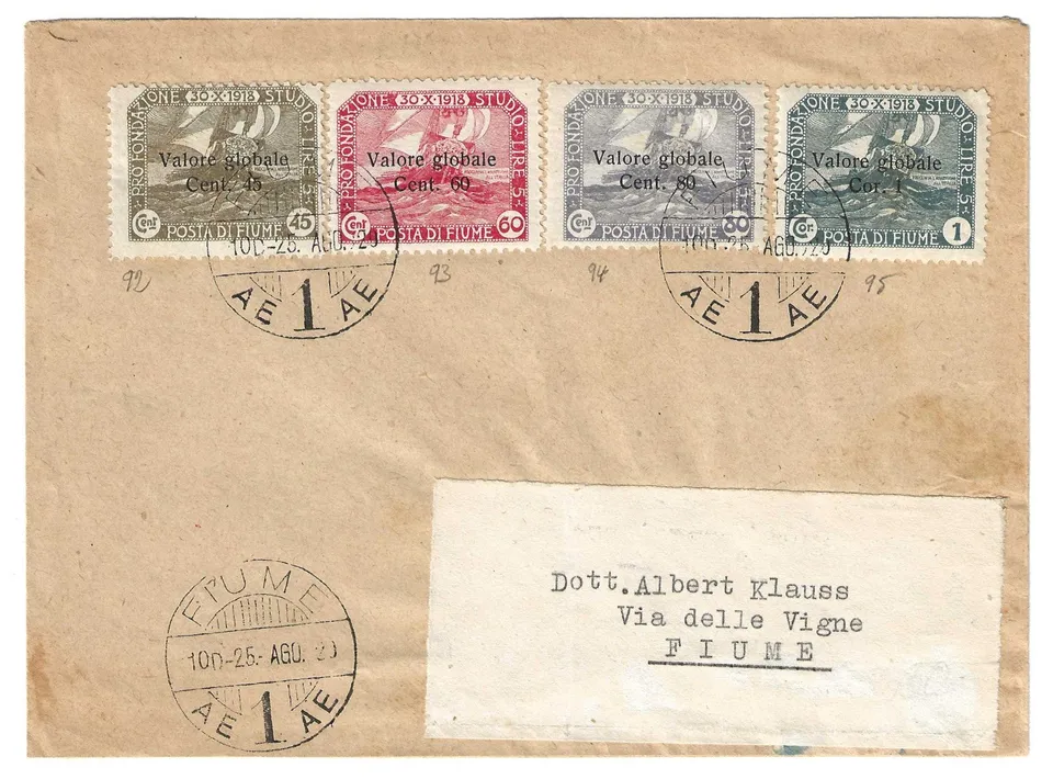 TS Collezionismo Filatelia Fiume 1920 Lettera Fondazione busta