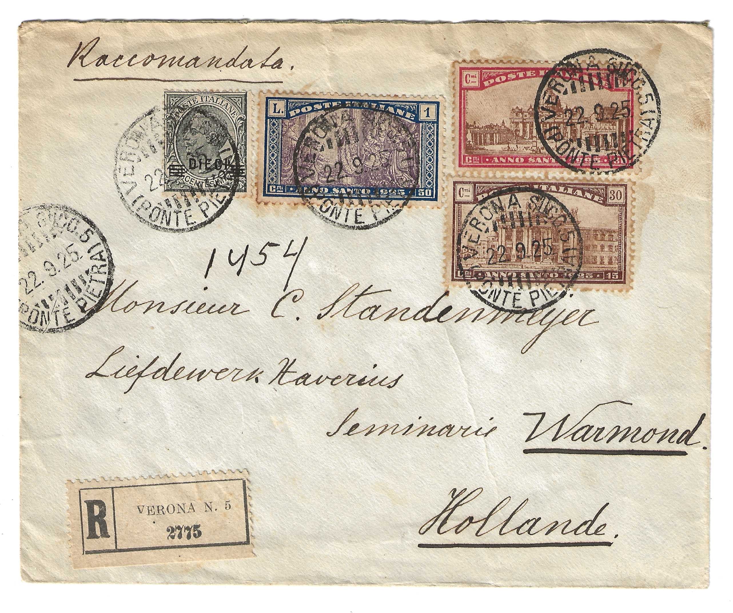 TS Collezionismo Filatelia Busta 1925 Anno Santo per Olanda
