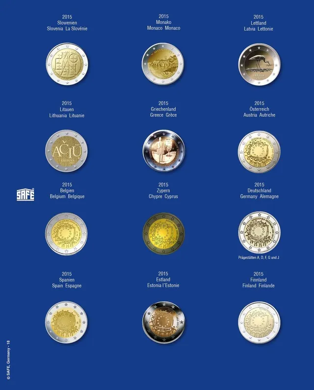 Safe 7302-18 Foglio Album 2 Euro 2015 per Capsule