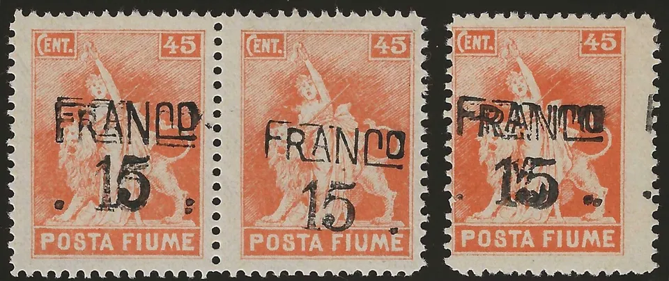 TS Collezionismo Filatelia Fiume 15 su 45c D79q Arancione MH*