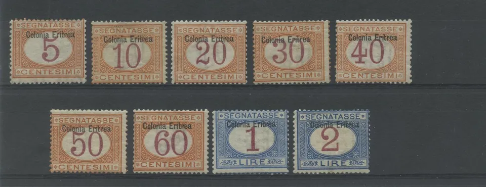 TS Collezionismo Filatelia Eritrea 1903 Segnatasse 9 valori MH*