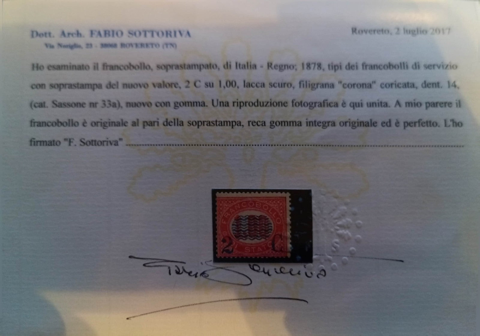 TS Collezionismo Filatelia Francobollo 2 Cent Servizio MNH