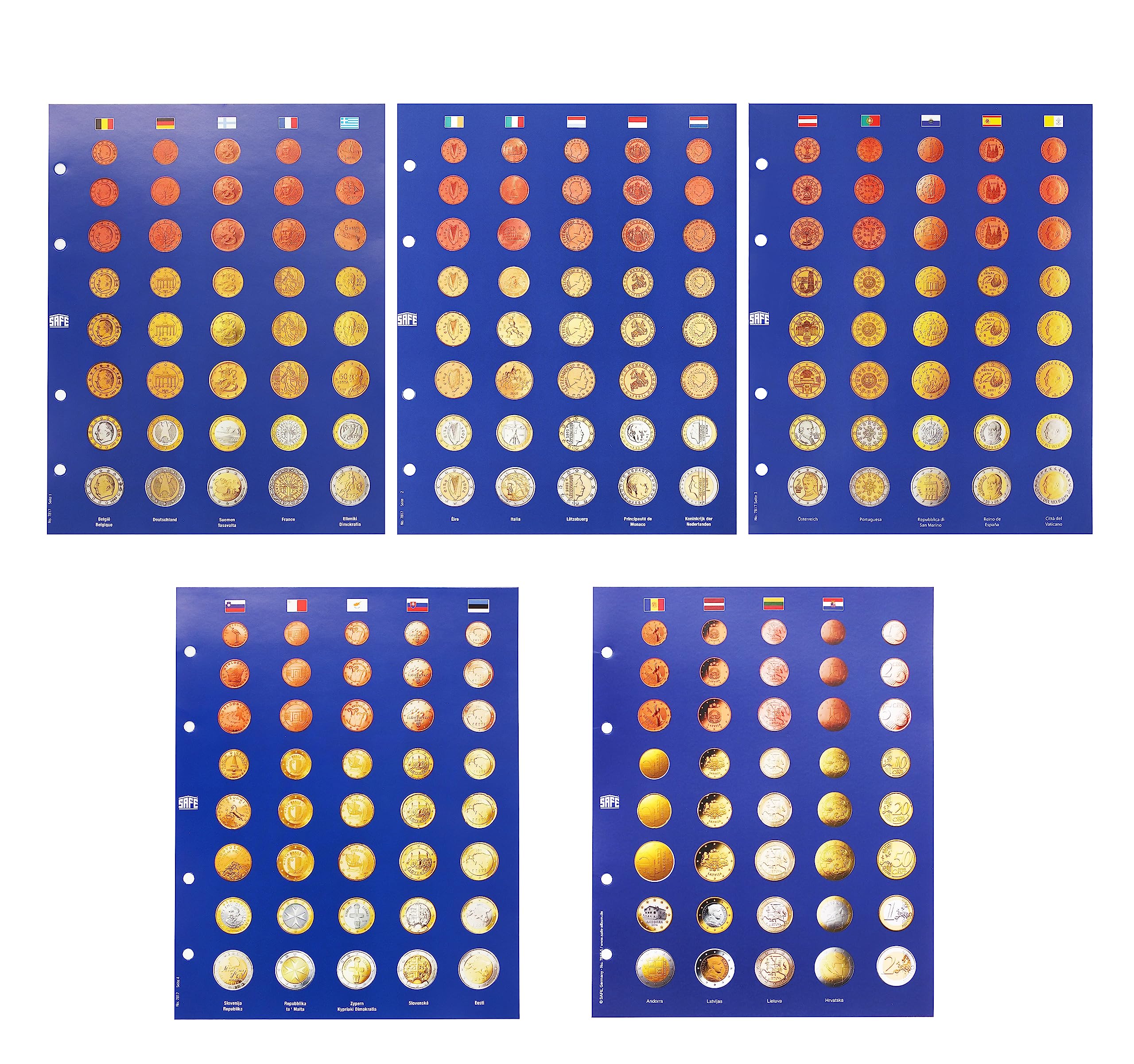 Safe 7817 album monete euro 1 cent-2 euro 5 fogli 4 anelli
