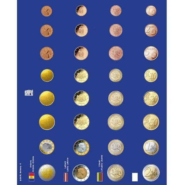 Safe 1865 set 6 fogli album euro in capsula a colori