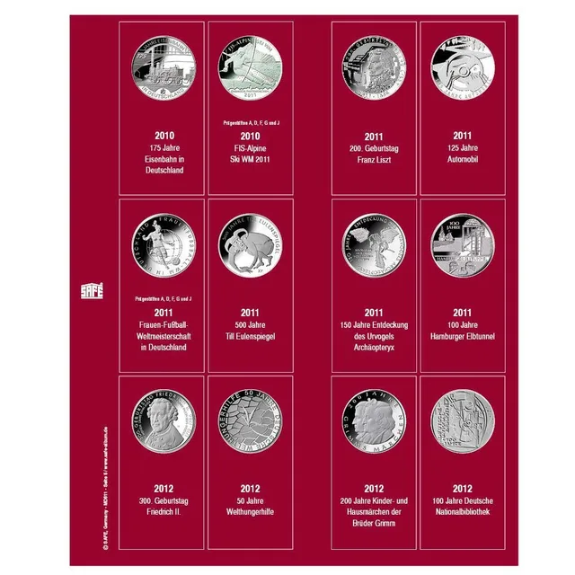 Safe 7342-5 foglio per monete 10 euro 2010-2012