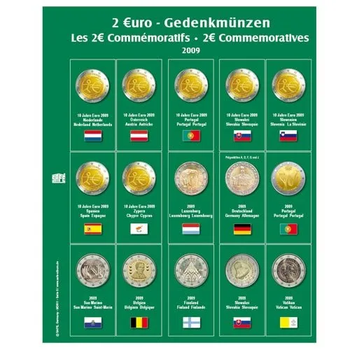 Safe 7341-5 foglio monete 2 euro 2009 con custodia 7393