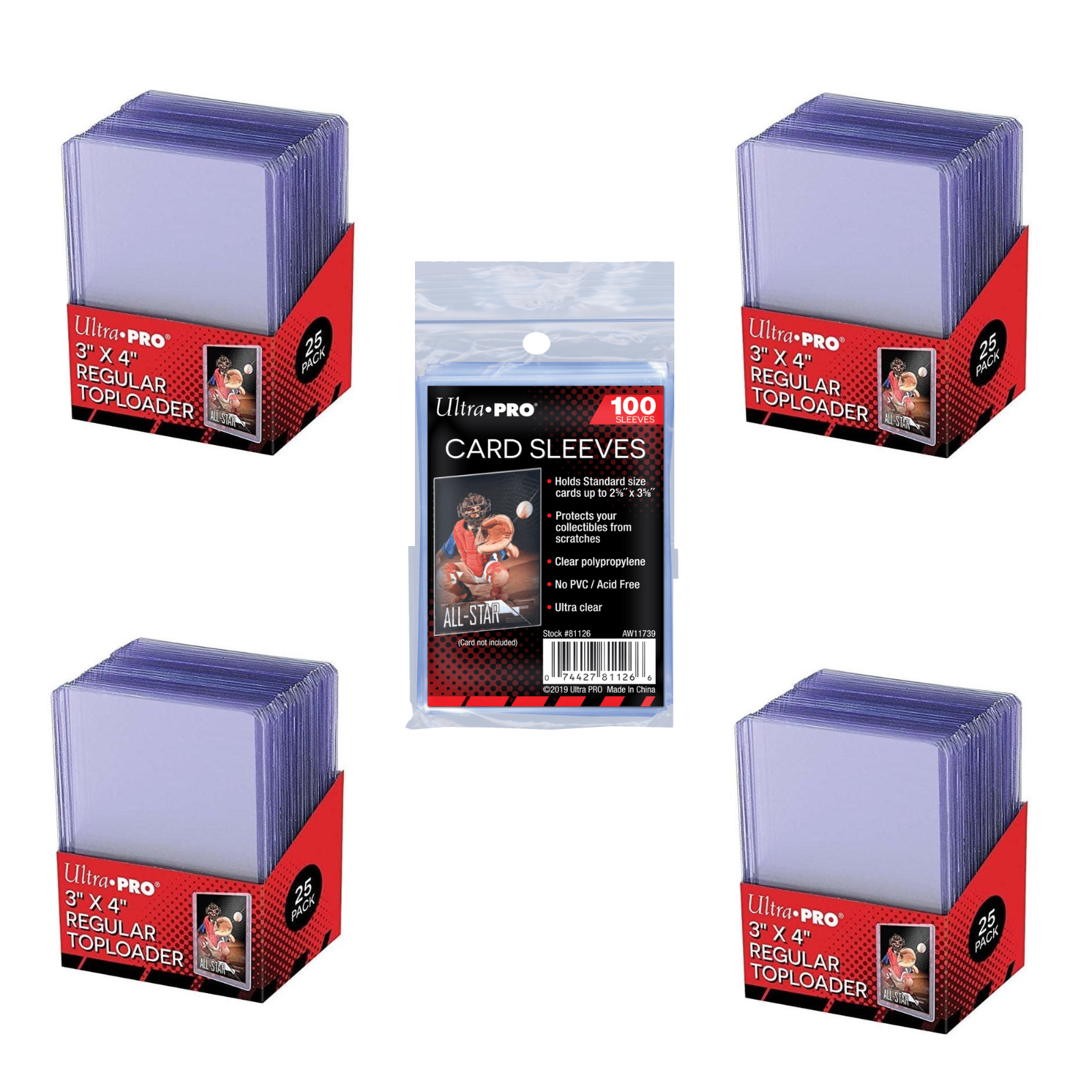 Ultra Pro Bundle 100 Toploader 3"x4" + 100 Penny Sleeves bustine