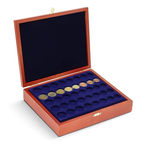 Safe 5893 teca monete legno 3 vassoi capsule velluto blu