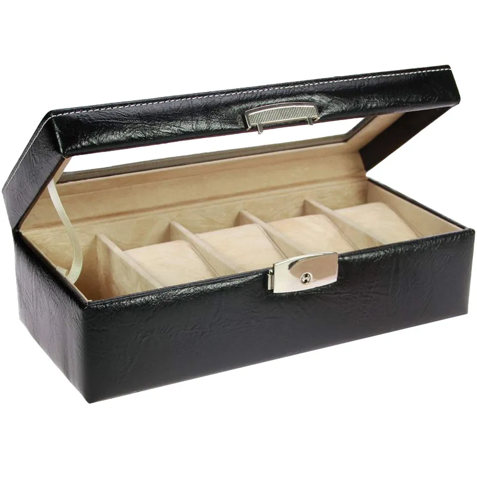 Safe 264 scatola portaorologi 5 posti vetro pelle nera