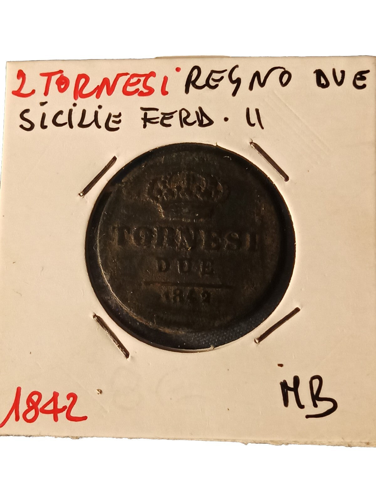 TS Collezionismo Numismatica 2 Tornesi 1842 moneta MB Ferdinando II