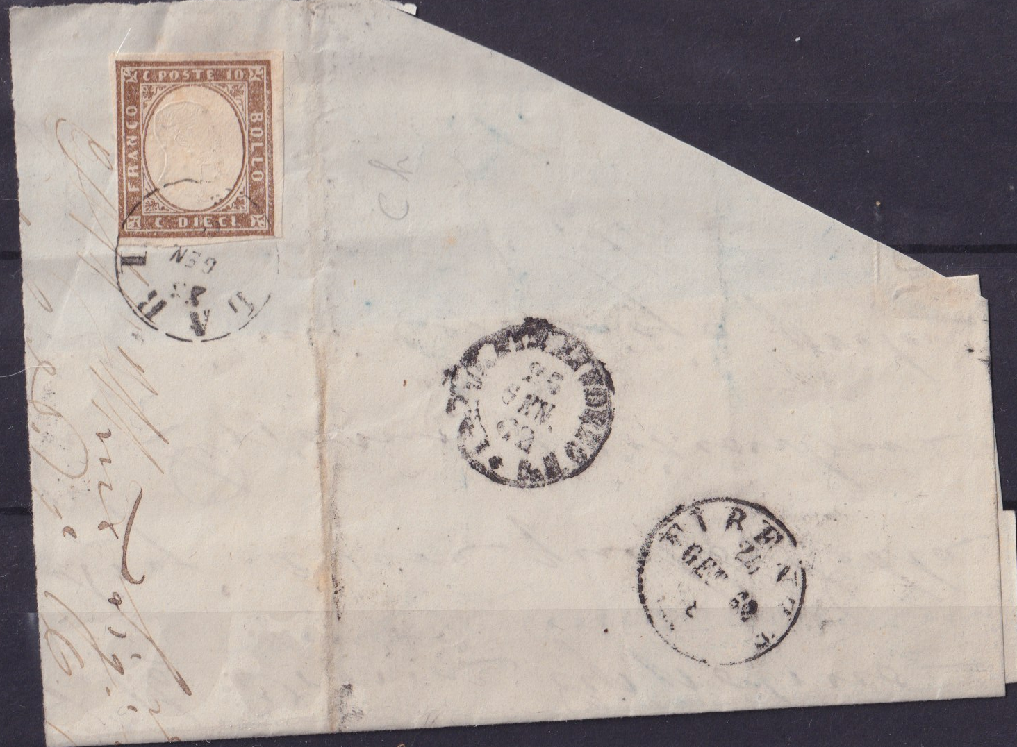 TS Collezionismo Filatelia Regno Sardegna 10 cent busta 1862 francobollo