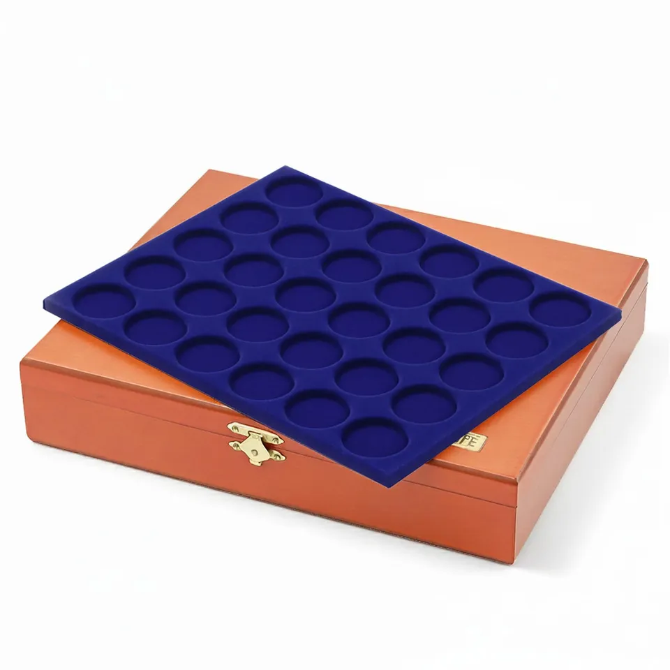 Safe 5896 teca legno per 90 monete 10/20 euro velluto blu