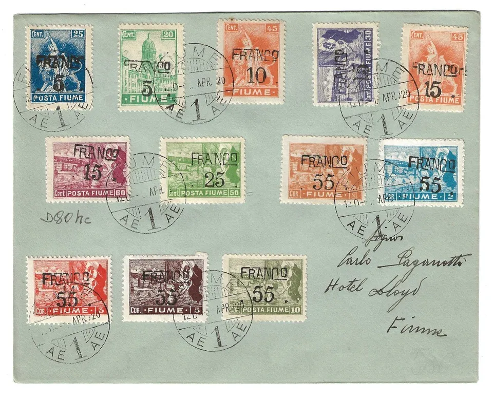 TS Collezionismo Filatelia 1920 Fiume Allegorie busta usata