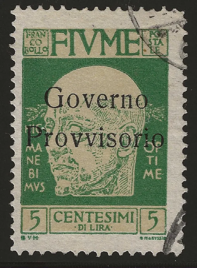 TS Collezionismo Filatelia Fiume 5 cent francobollo usato senza trattino