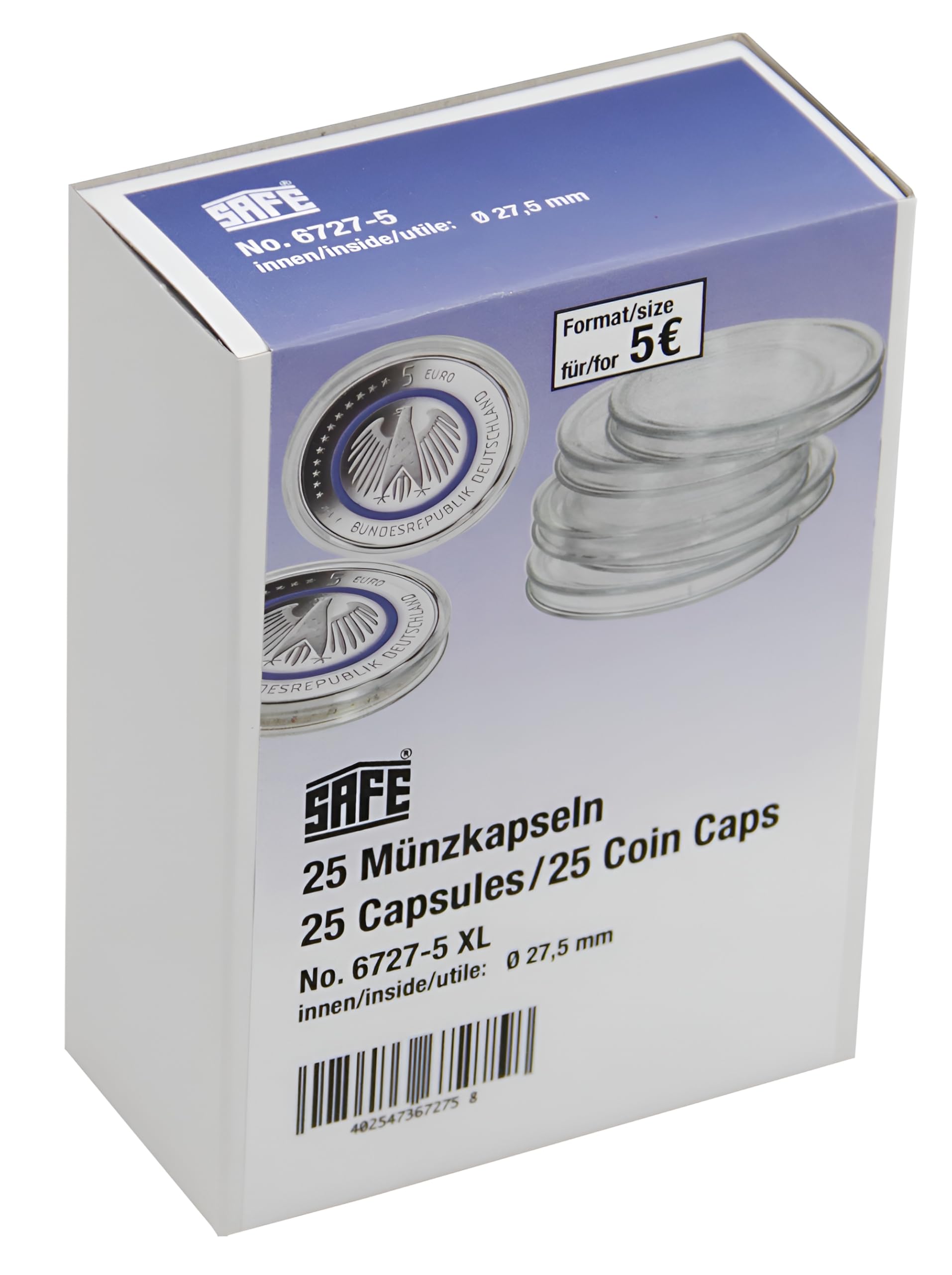 SAFE 6726 Set 25 Capsule 26mm per Monete 2 Euro Trasparenti