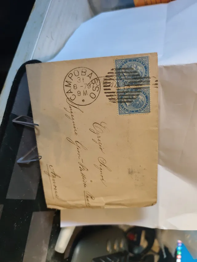 TS Collezionismo Filatelia Busta 1879 Vittorio Emanuele II 2x10 Cent