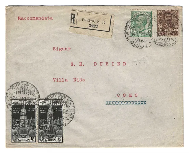 Regno Italia Busta 1912 Torino-Como Floreale Leoni S.Marco