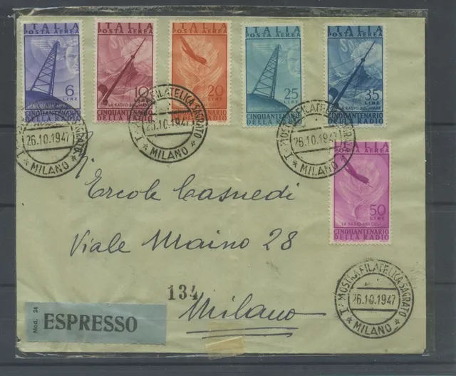 TS Collezionismo Filatelia Repubblica 1947 busta Radio 6 valori usato