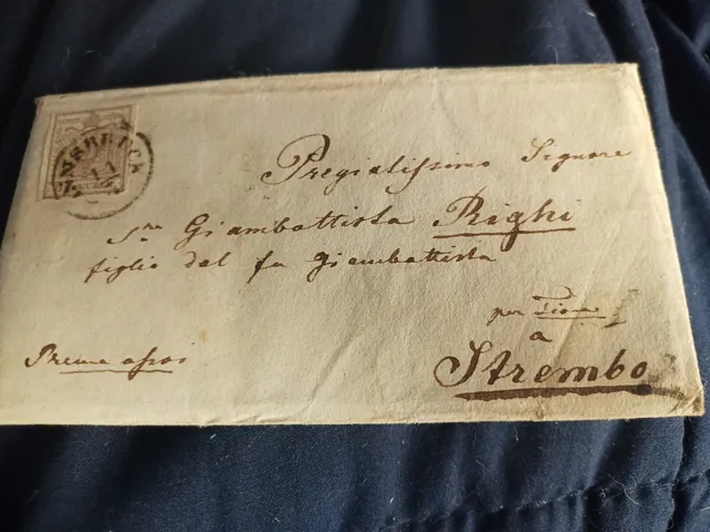TS Collezionismo Filatelia Lombardo Veneto 1855 Lettera 6 Kreuzer Sigilli