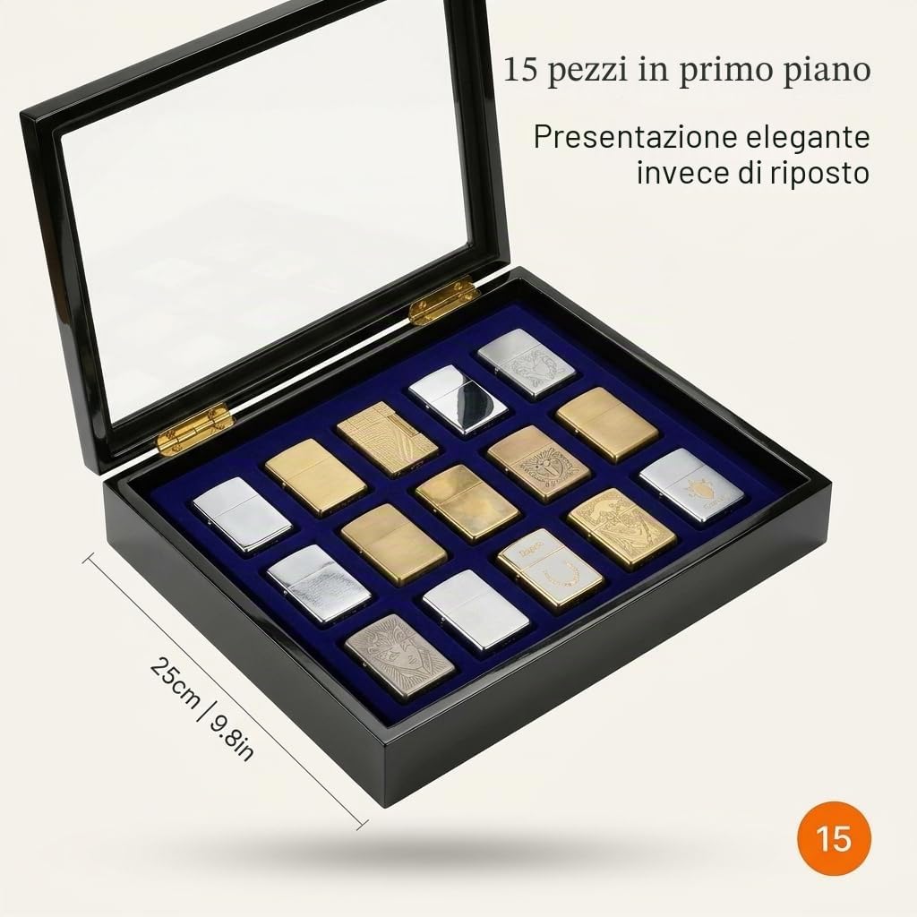 SAFE 5901 vetrina 15 scomparti accendini nero velluto blu