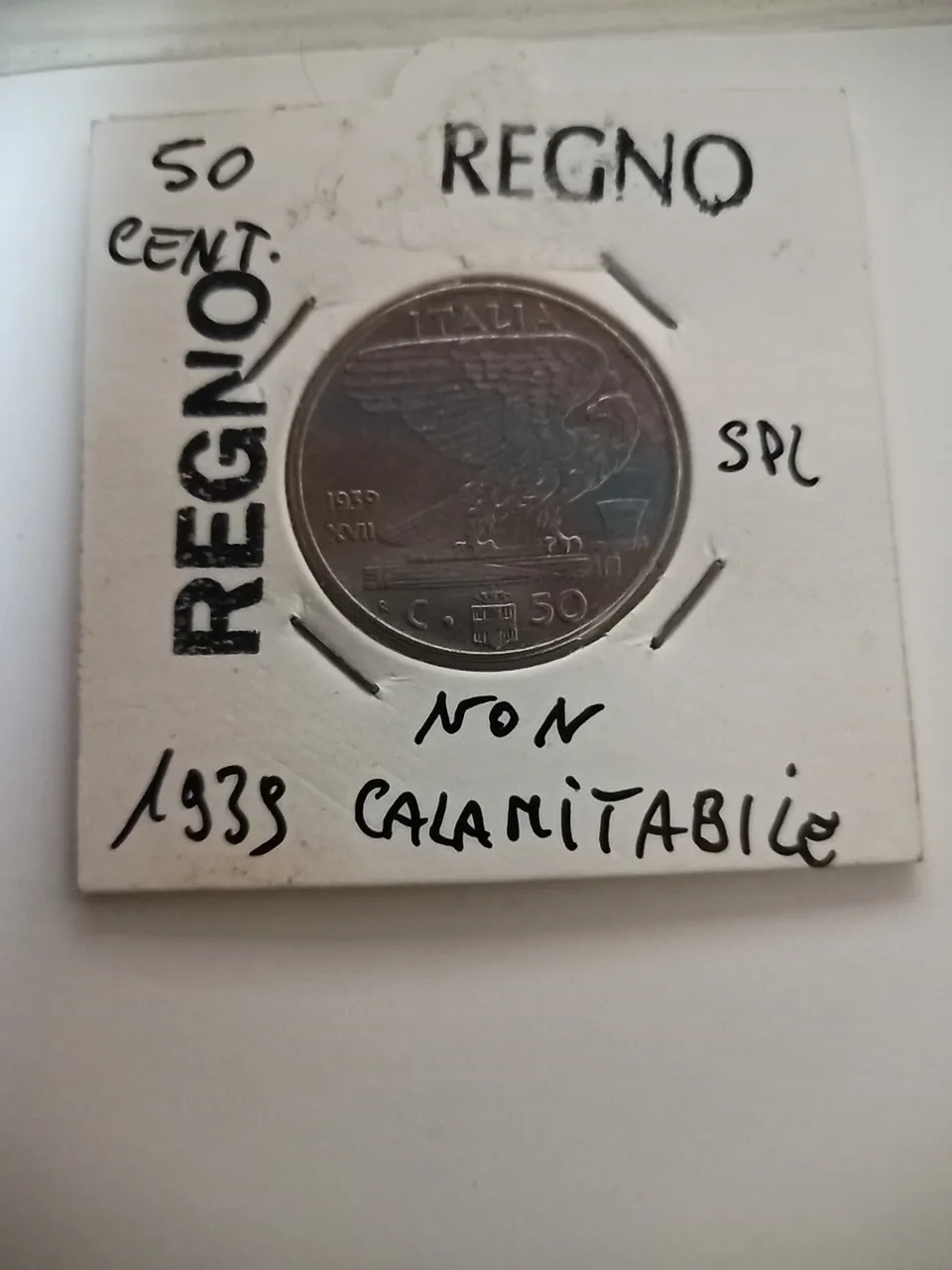 TS Collezionismo Numismatica Regno 50 Cent. 1939 moneta amagnetica SPL