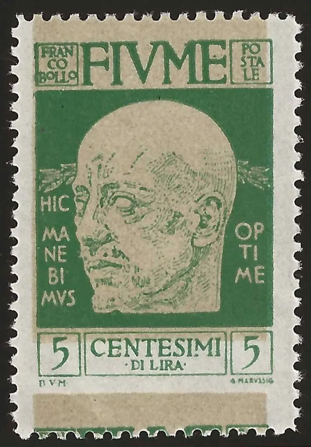 Fiume D'Annunzio 5c 1920 Francobollo Verde Varietà MH Sassone