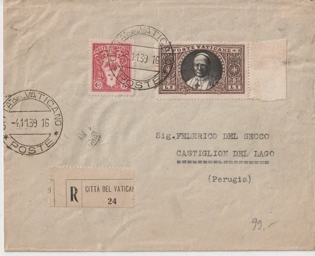 TS Collezionismo Filatelia Busta Vaticano 2 Lire Giardini