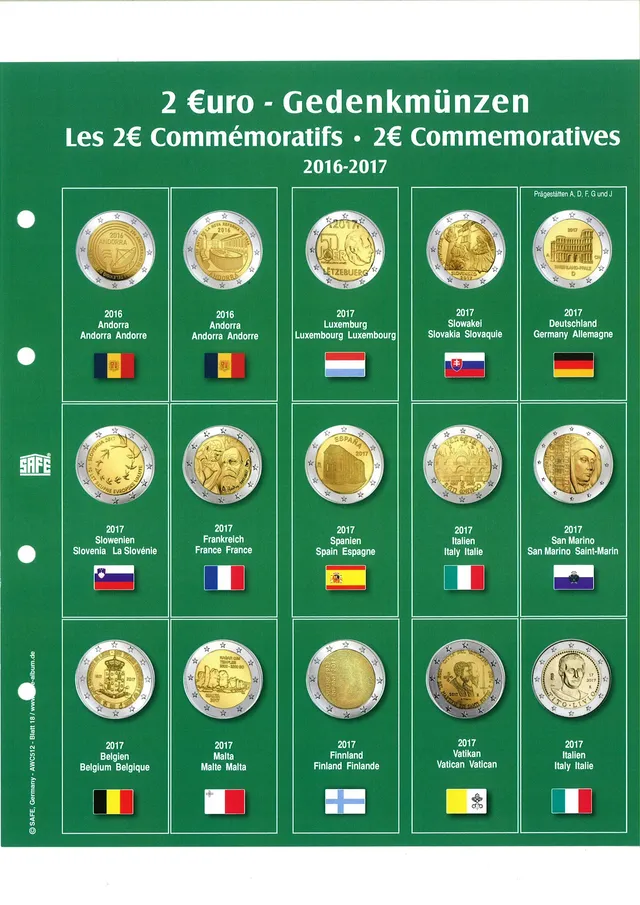 SAFE 7341-18 Foglio Monete 2 Euro 2016-2017 Premium