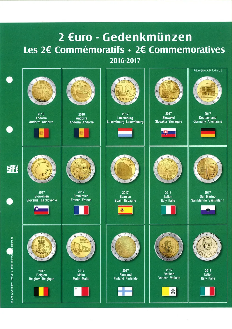 SAFE 7341-18 Foglio Monete 2 Euro 2016-2017 Premium