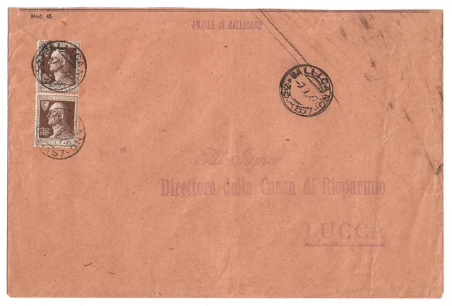 TS Collezionismo Filatelia Busta 1927 Volta 60c per Lucca
