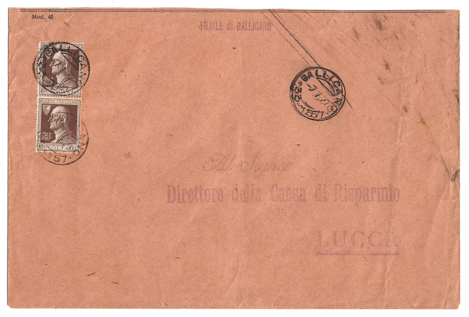 TS Collezionismo Filatelia Busta 1927 Volta 60c per Lucca