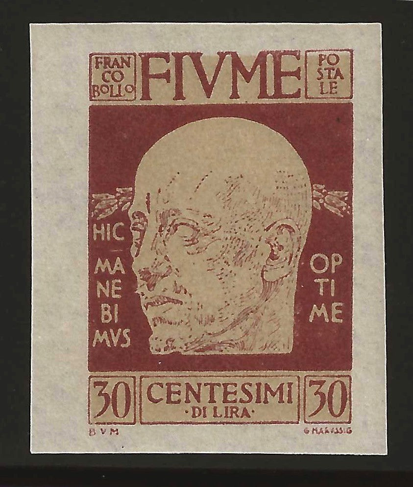 TS Collezionismo Filatelia Fiume D'Annunzio 30 c. non dentellato MNH