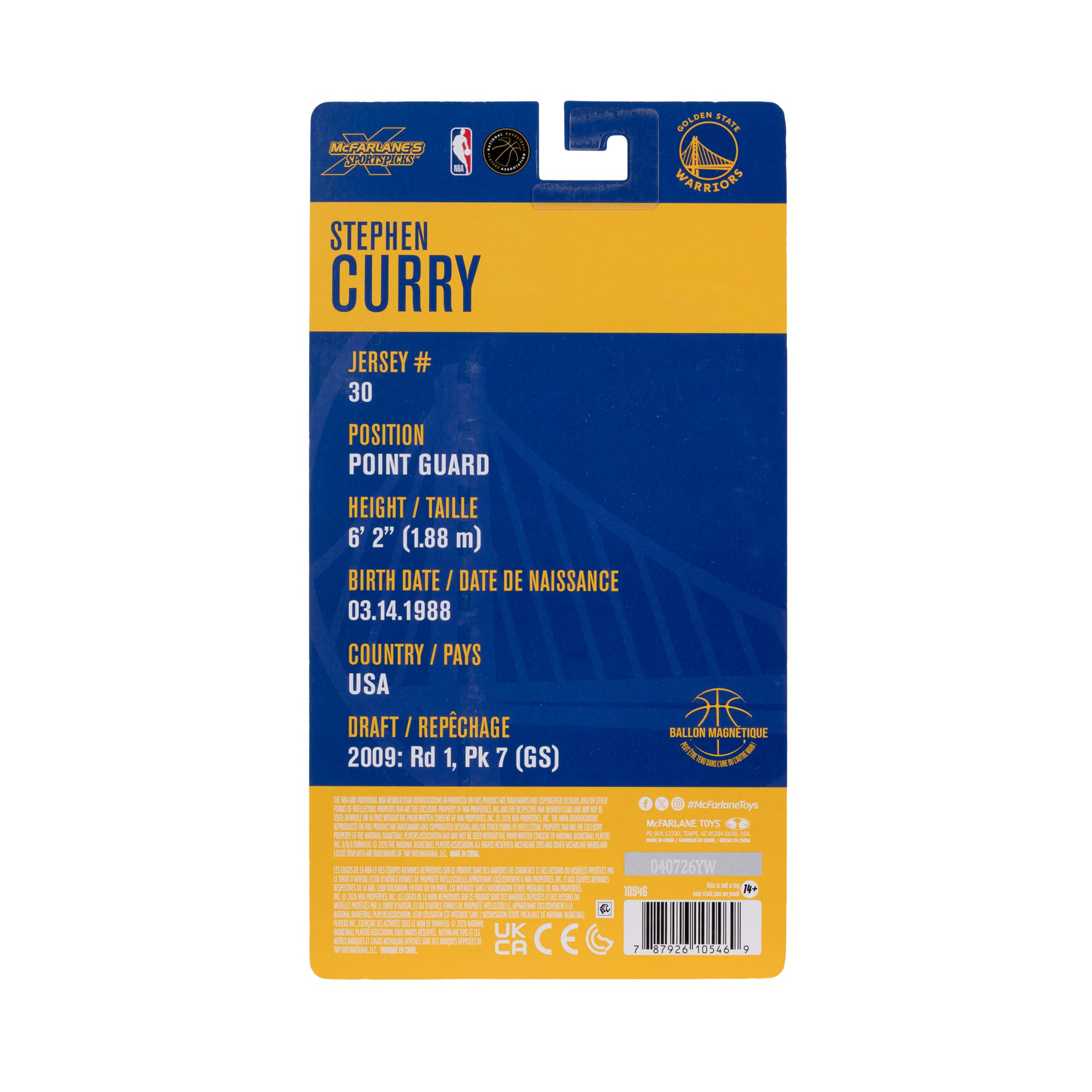 McFarlane NBA Stephen Curry action figure 15 cm Golden State