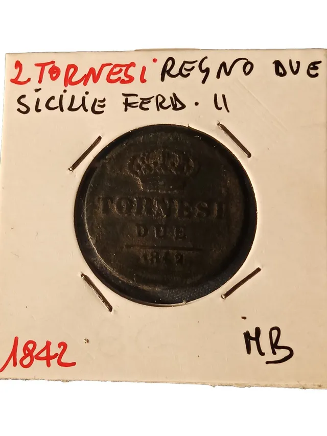 TS Collezionismo Numismatica 2 Tornesi 1842 moneta MB Ferdinando II