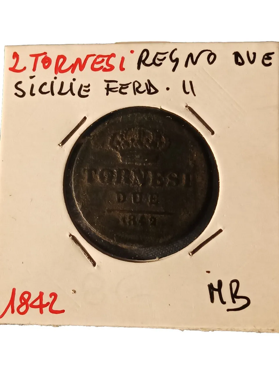 TS Collezionismo Numismatica 2 Tornesi 1842 moneta MB Ferdinando II