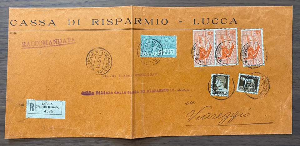 TS Collezionismo Filatelia Busta 1931 Lucca-Viareggio Posta Aerea