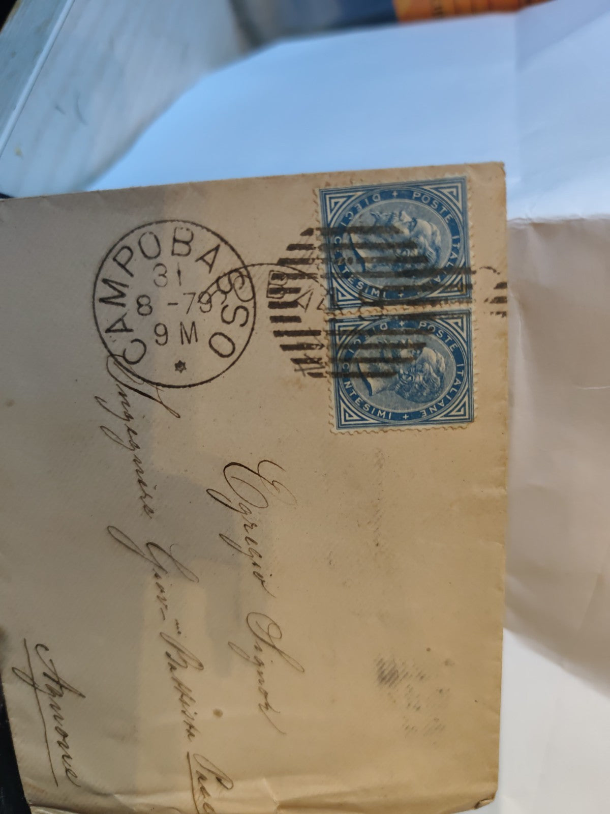 TS Collezionismo Filatelia Busta 1879 Vittorio Emanuele II 2x10 Cent