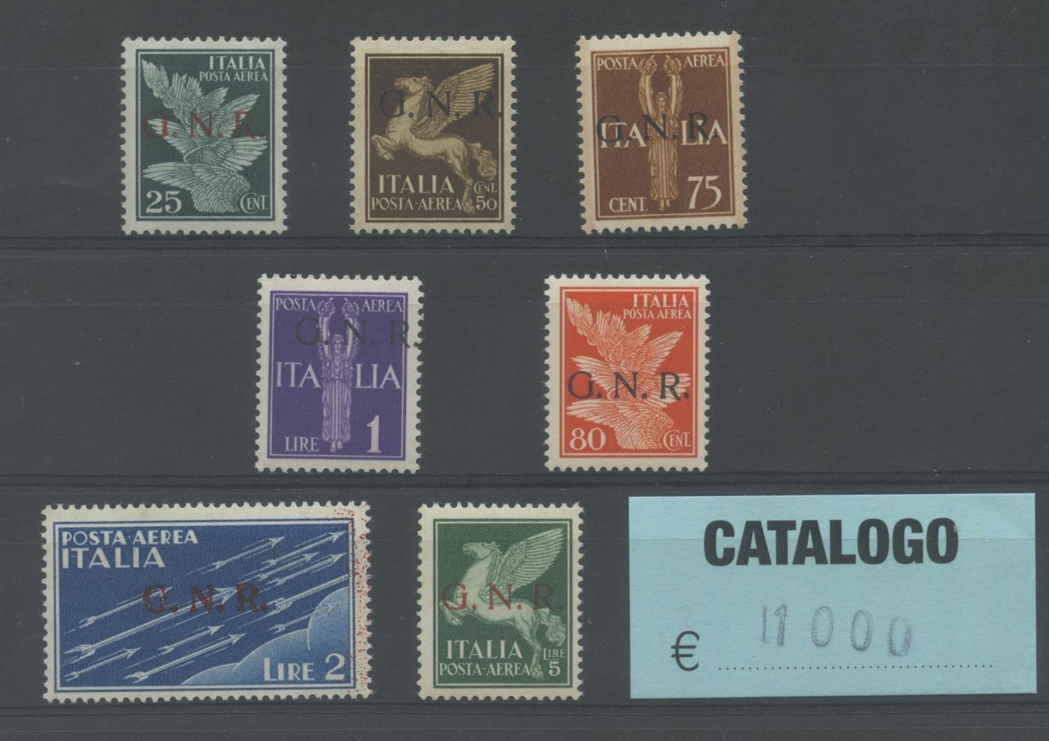 TS Collezionismo Filatelia RSI GNR 1944 Posta Aerea 7 Valori MNH Certificati