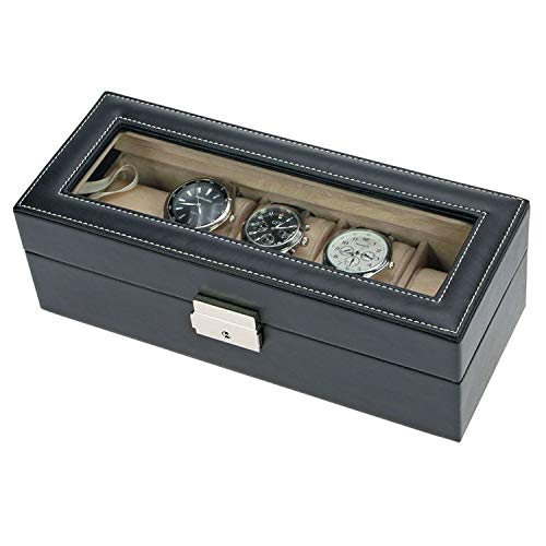 Safe 264 scatola portaorologi 5 posti vetro pelle nera
