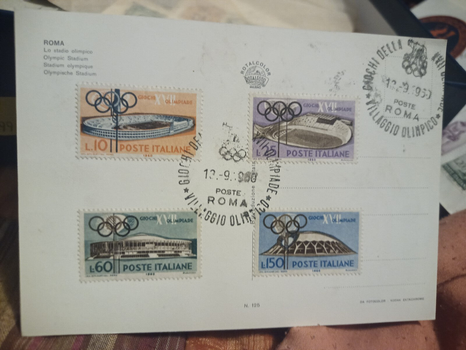 Olimpiadi Roma 1960 cartolina Stadio Olimpico 4 valori